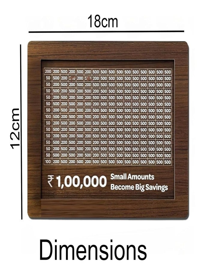 GSTORE IIE Wooden Piggy Bank 100000 with Savings Chart | Coin and Note Money Collection Box | Carved Design Money Bank for Kids and Adults | Rupees Goal Tracker Box - Image 5
